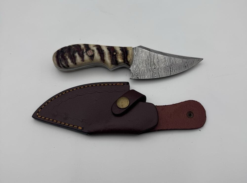 Handmade Damascus Steel Fixed Blade Knife w/ Leather Sheath – Pakistan Made NEW